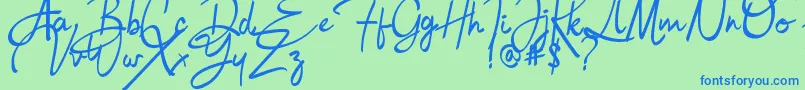 Bulgatti-Schriftart – Blaue Schriften auf grünem Hintergrund