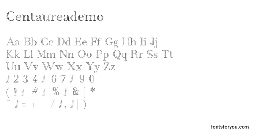 Czcionka Centaureademo – alfabet, cyfry, specjalne znaki