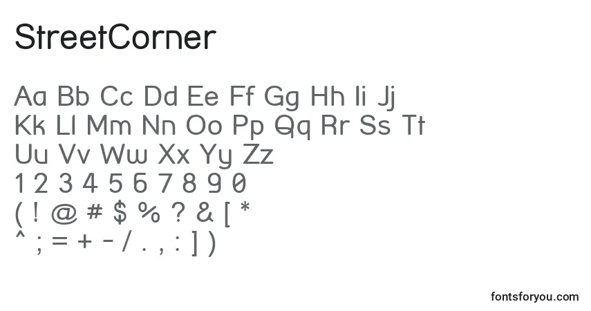 A fonte StreetCorner – alfabeto, números, caracteres especiais