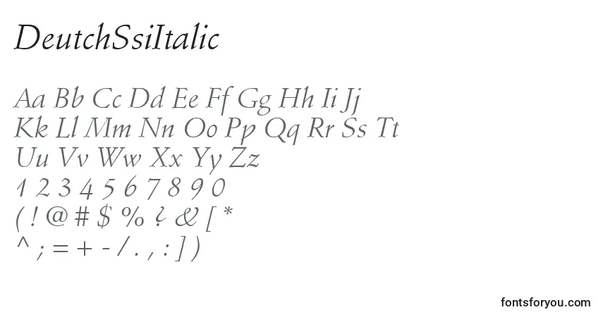 Czcionka DeutchSsiItalic – alfabet, cyfry, specjalne znaki