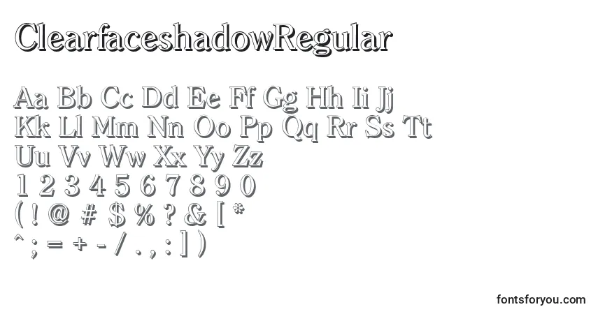 Fuente ClearfaceshadowRegular - alfabeto, números, caracteres especiales