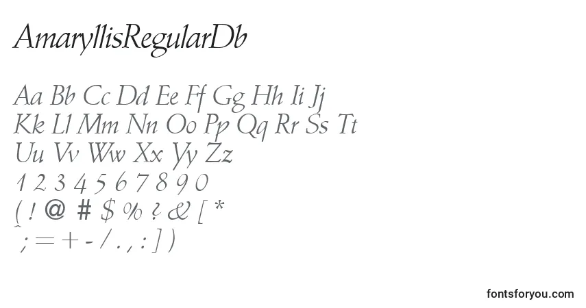 A fonte AmaryllisRegularDb – alfabeto, números, caracteres especiais