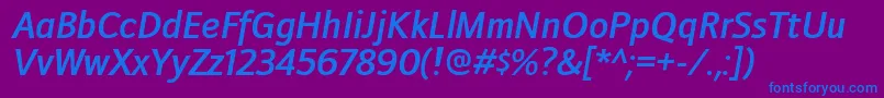 DoradanisbItalic-Schriftart – Blaue Schriften auf violettem Hintergrund
