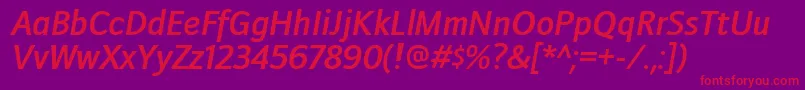 DoradanisbItalic-Schriftart – Rote Schriften auf violettem Hintergrund