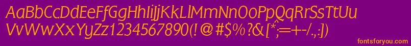 Fonte FlemingLightItalic – fontes laranjas em um fundo violeta