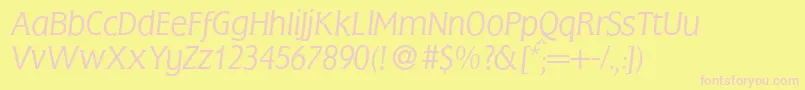 FlemingLightItalic-fontti – vaaleanpunaiset fontit keltaisella taustalla