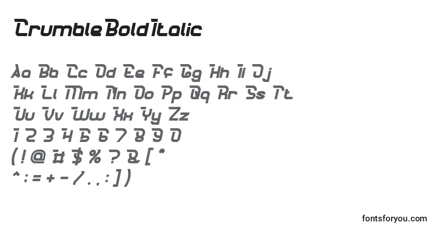 Шрифт CrumbleBoldItalic – алфавит, цифры, специальные символы