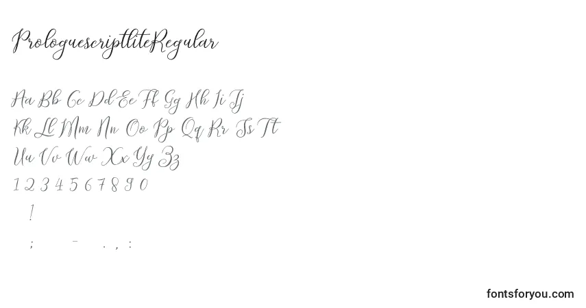 Czcionka ProloguescriptliteRegular – alfabet, cyfry, specjalne znaki