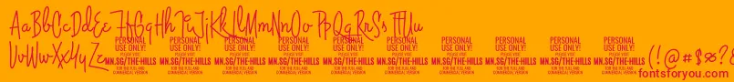 フォントThehillsPersonalUseOnly – オレンジの背景に赤い文字