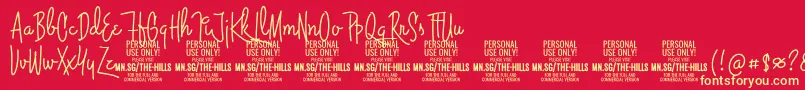 Fonte ThehillsPersonalUseOnly – fontes amarelas em um fundo vermelho
