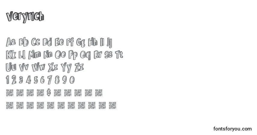 Schriftart Veryrich – Alphabet, Zahlen, spezielle Symbole