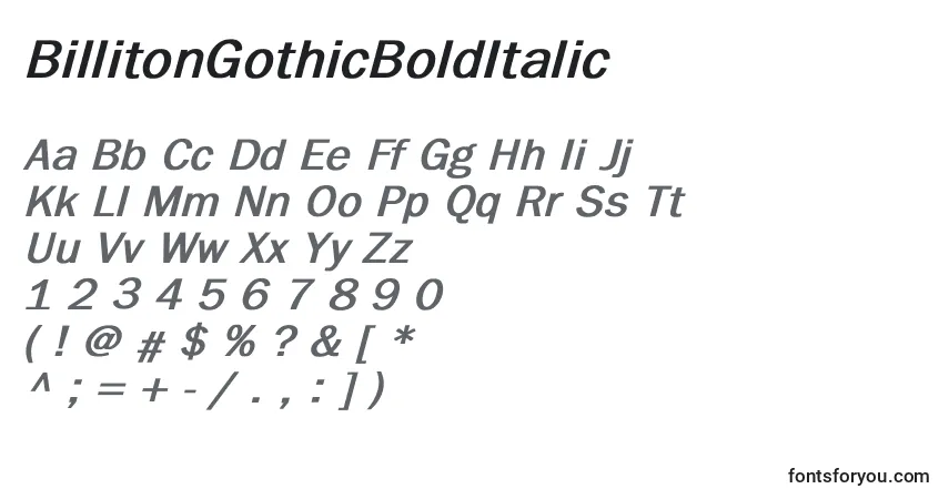 Schriftart BillitonGothicBoldItalic – Alphabet, Zahlen, spezielle Symbole