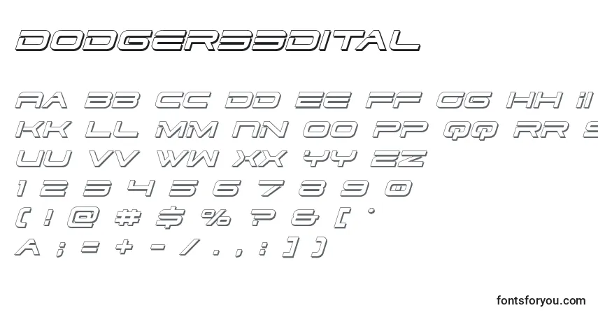 Czcionka Dodger33Dital – alfabet, cyfry, specjalne znaki