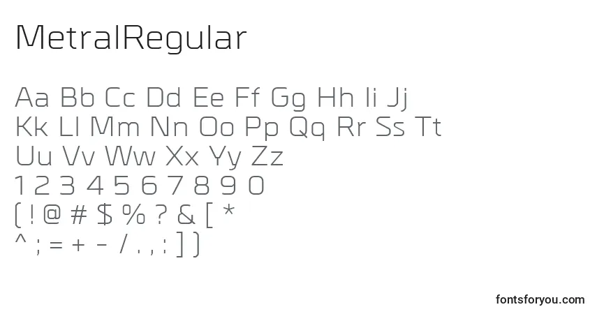 Czcionka MetralRegular – alfabet, cyfry, specjalne znaki