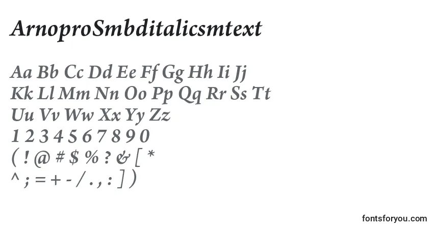 Шрифт ArnoproSmbditalicsmtext – алфавит, цифры, специальные символы