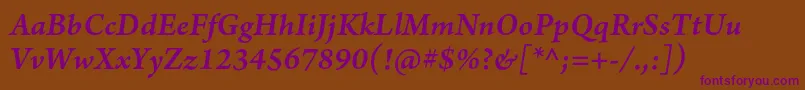 Fonte ArnoproSmbditalicsmtext – fontes roxas em um fundo marrom