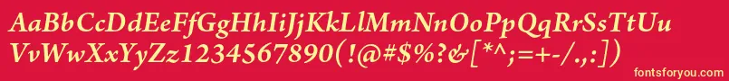 ArnoproSmbditalicsmtext-Schriftart – Gelbe Schriften auf rotem Hintergrund