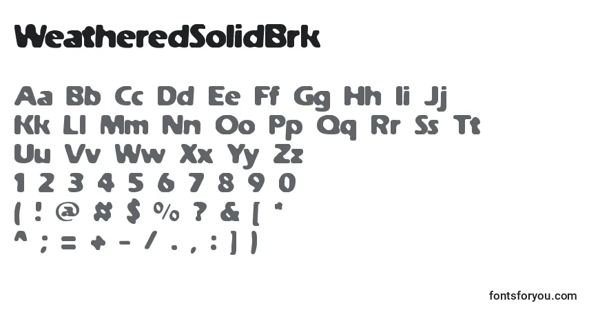 A fonte WeatheredSolidBrk – alfabeto, números, caracteres especiais
