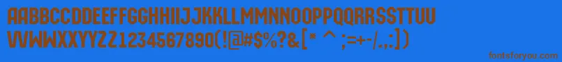 フォントAMachinaorto – 茶色の文字が青い背景にあります。