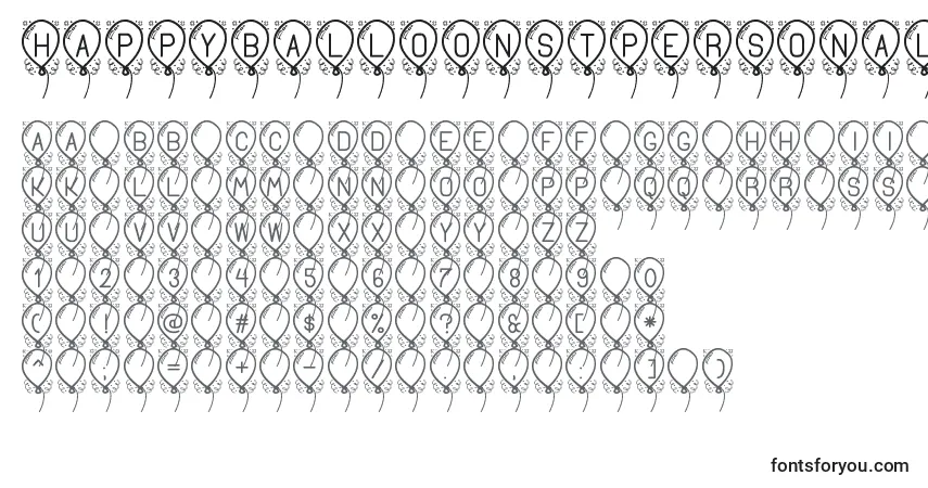 Czcionka HappyBalloonStPersonalUse – alfabet, cyfry, specjalne znaki