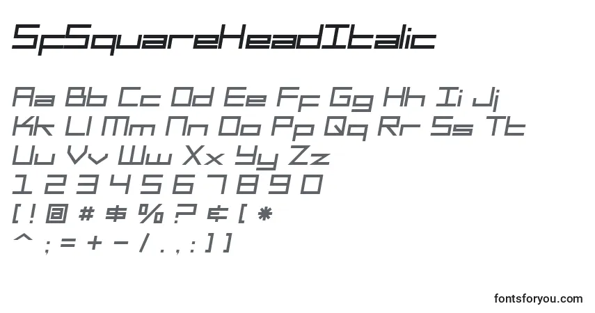 Schriftart SfSquareHeadItalic – Alphabet, Zahlen, spezielle Symbole