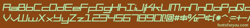 フォントSfSquareHeadItalic – 緑色の文字が茶色の背景にあります。