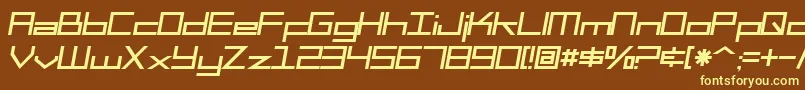 SfSquareHeadItalic-fontti – keltaiset fontit ruskealla taustalla
