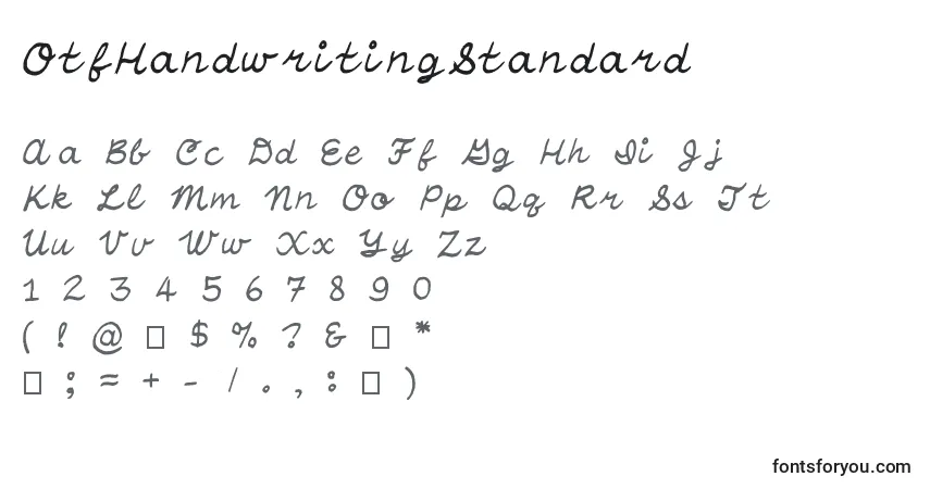 A fonte OtfHandwritingStandard – alfabeto, números, caracteres especiais
