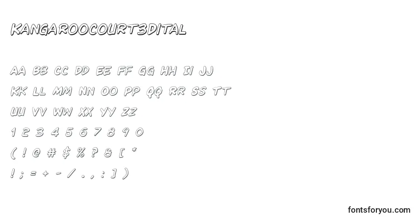 Kangaroocourt3Dital-fontti – aakkoset, numerot, erikoismerkit
