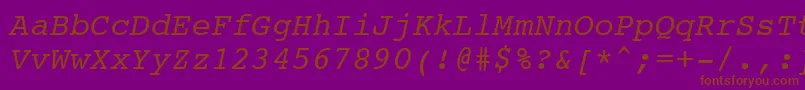 Courier10PitchItalicBt-Schriftart – Braune Schriften auf violettem Hintergrund