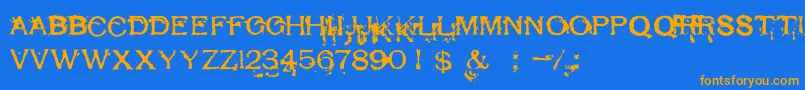 Weitere Informationen zur RespessCapsExcessive-Schriftart RespessCapsExcessive-Schriftart – Orangefarbene Schriften auf blauem Hintergrund