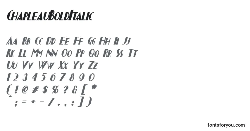 Шрифт ChapleauBoldItalic – алфавит, цифры, специальные символы