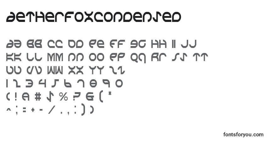 A fonte AetherfoxCondensed – alfabeto, números, caracteres especiais