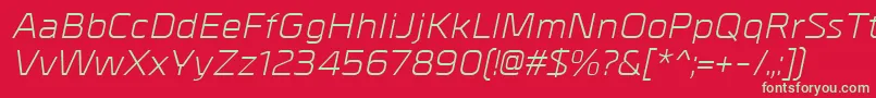 フォントMetrikItalic – 赤い背景に緑の文字