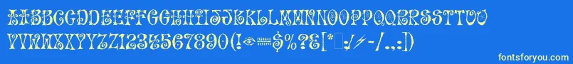 MoFunkyFreshLetPlain.1.0 Font – Yellow Fonts on Blue Background