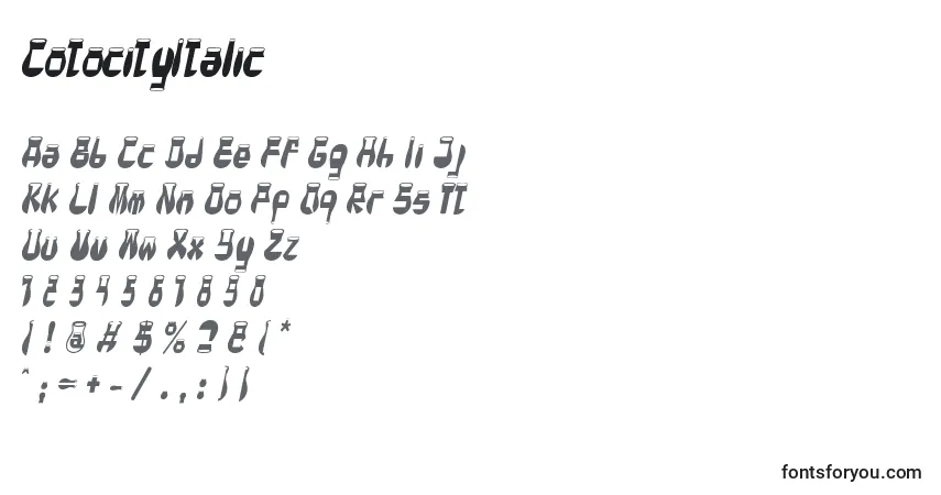 Schriftart CotocityItalic – Alphabet, Zahlen, spezielle Symbole