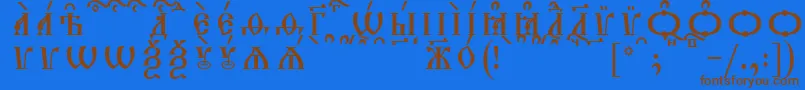 TriodionCapsKucsSpacedout-Schriftart – Braune Schriften auf blauem Hintergrund