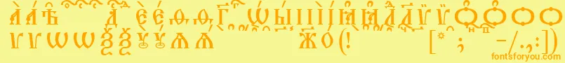 TriodionCapsKucsSpacedout-fontti – oranssit fontit keltaisella taustalla