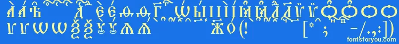 TriodionCapsKucsSpacedout-Schriftart – Gelbe Schriften auf blauem Hintergrund
