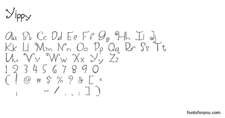 A fonte Yippy – alfabeto, números, caracteres especiais