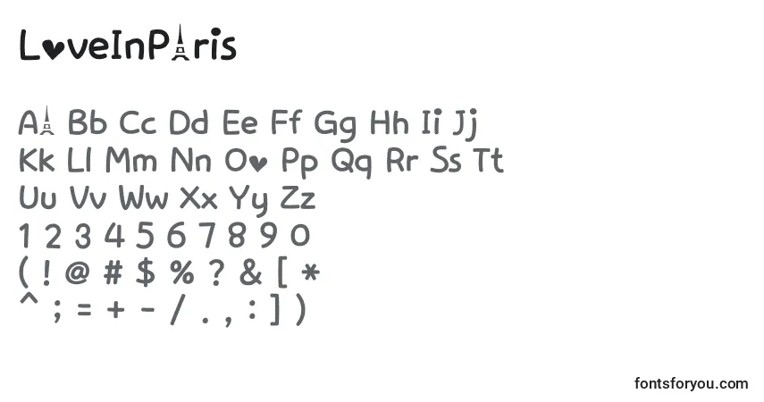 Шрифт LoveInParis – алфавит, цифры, специальные символы