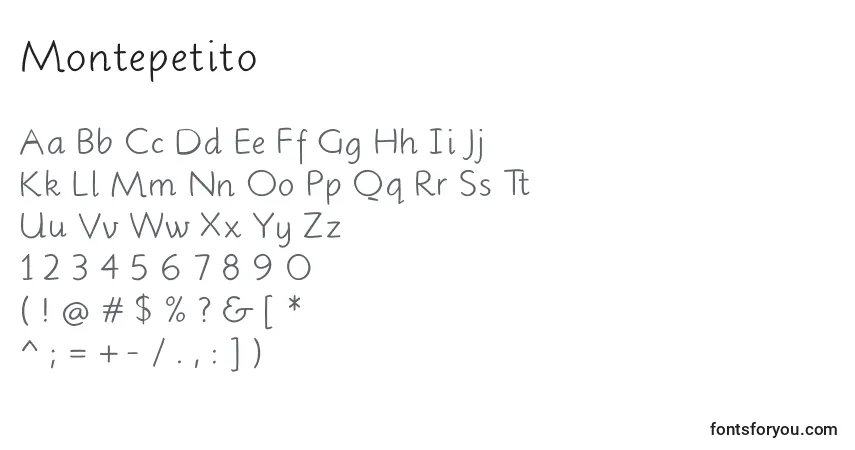 Schriftart Montepetito – Alphabet, Zahlen, spezielle Symbole