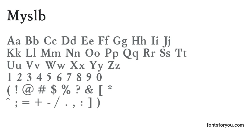 A fonte Myslb – alfabeto, números, caracteres especiais