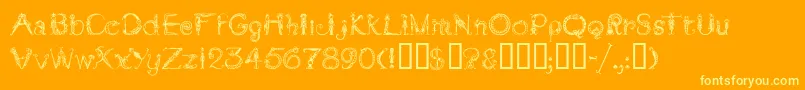 TarantellaMf-Schriftart – Gelbe Schriften auf orangefarbenem Hintergrund