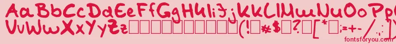 Czcionka TomKaulitzHandwritingFontByShaiza7 – czerwone czcionki na różowym tle