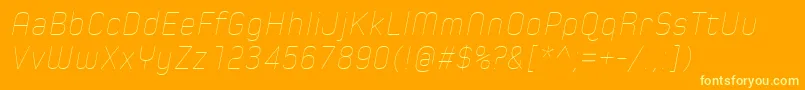 SpoonHairlineItalic-Schriftart – Gelbe Schriften auf orangefarbenem Hintergrund