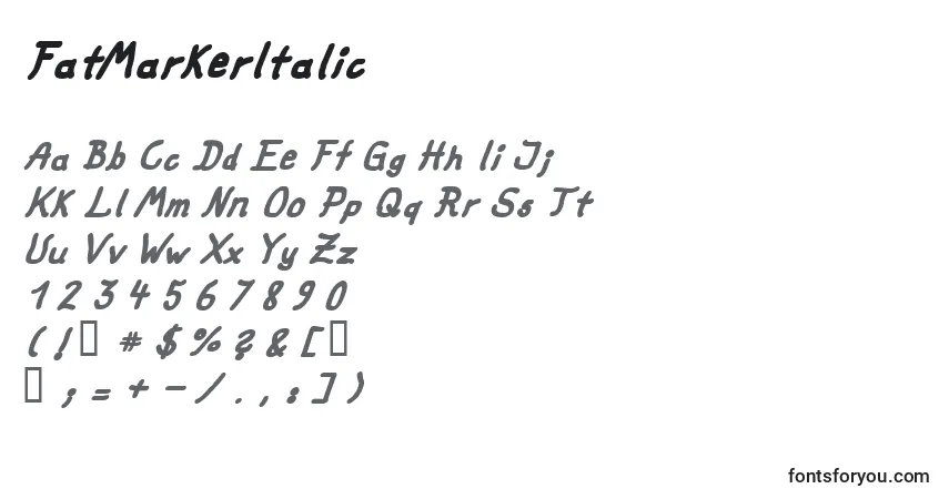 Шрифт FatMarkerItalic – алфавит, цифры, специальные символы
