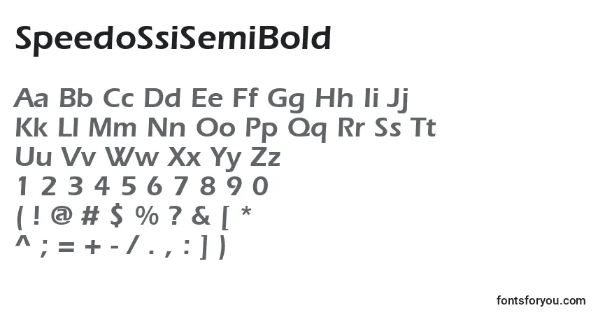 A fonte SpeedoSsiSemiBold – alfabeto, números, caracteres especiais