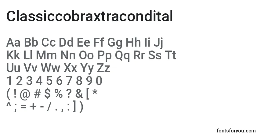 Czcionka Classiccobraxtracondital – alfabet, cyfry, specjalne znaki