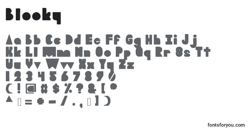 Czcionka Blooky – alfabet, cyfry, specjalne znaki